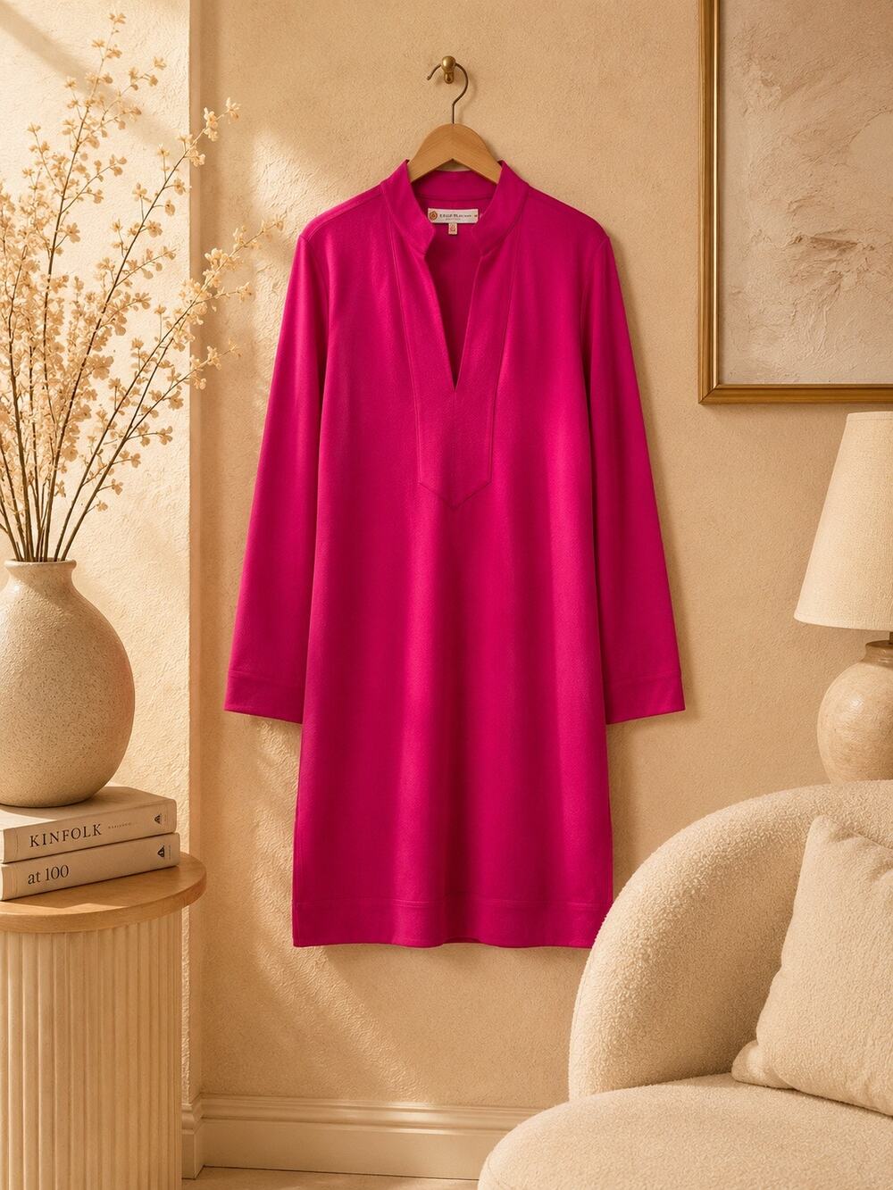 Jude Connally Kate Ponti Shift Dress Pink Sapphire V Neck Long Sleeve NWT S Chic